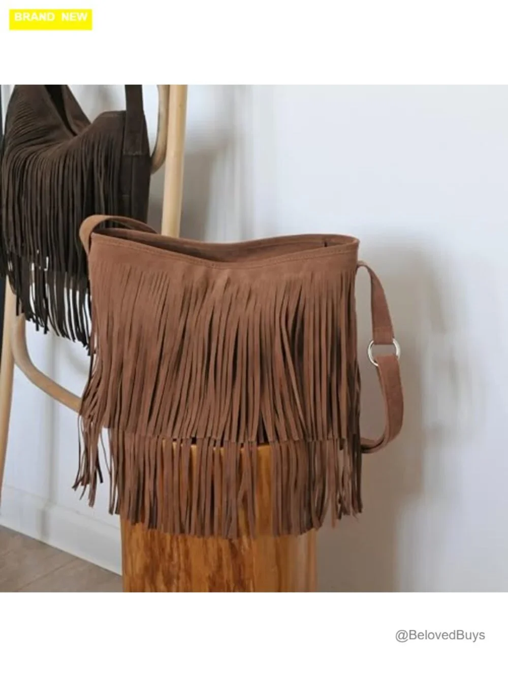 Faux Suede Leather Hobo Cross Body Shoulder Bag with Tassel
